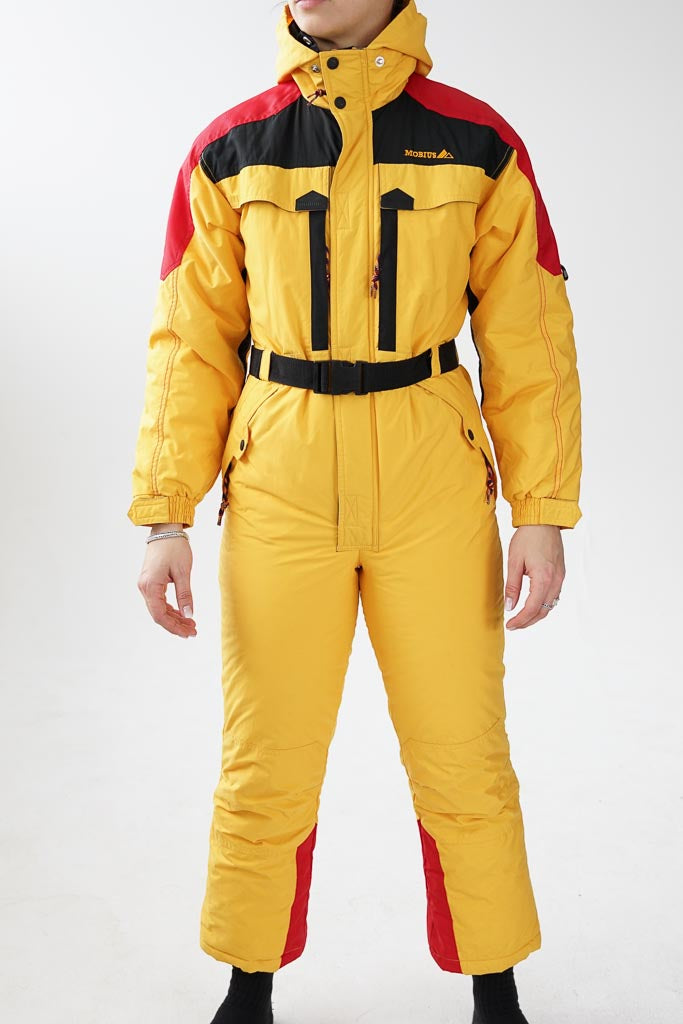 Vintage Mobius ski suit, yellow and red snow suit unisex size 14yo (XS short)