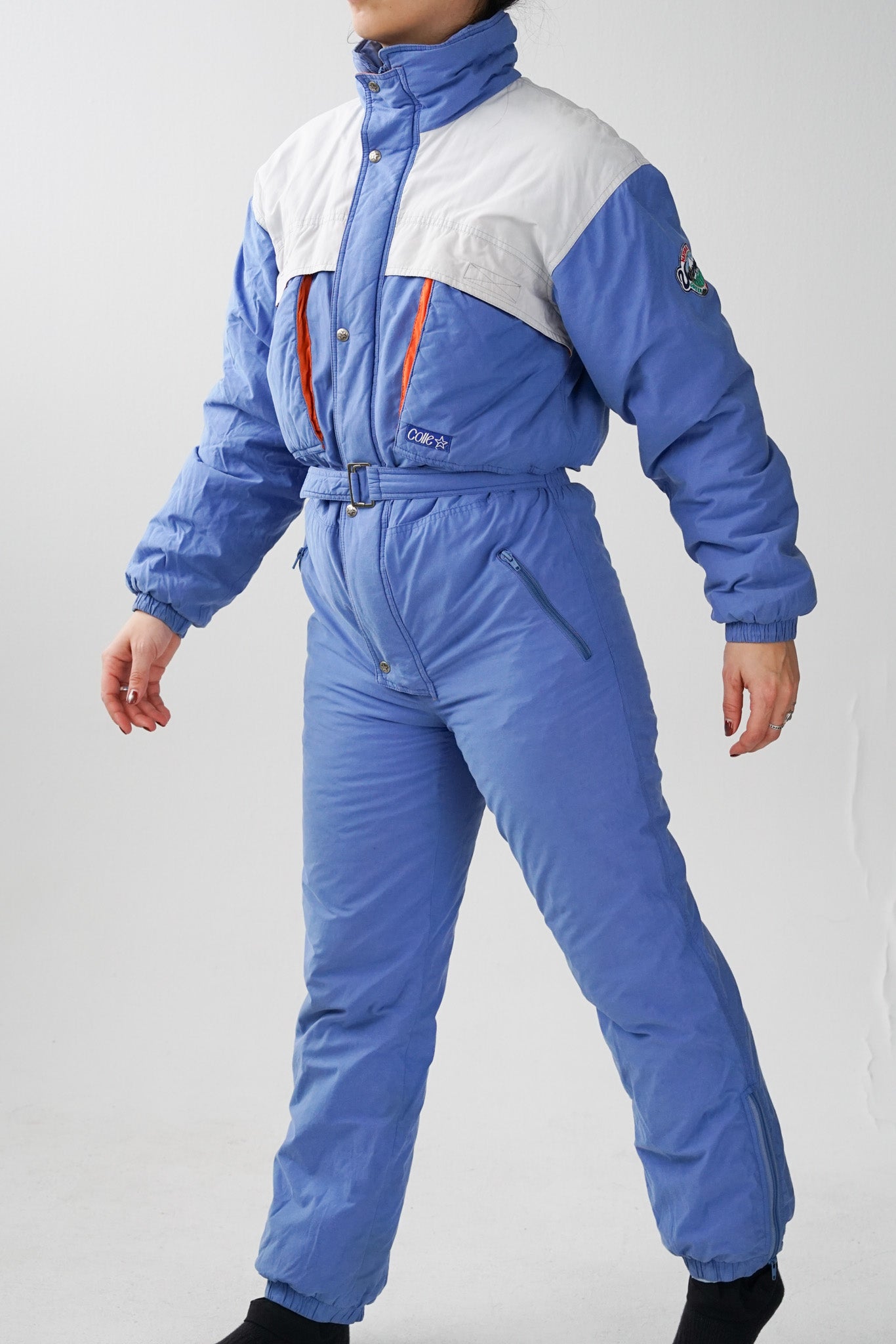 One piece vintage Colle bleu poudre, ski suit retro pour femme taille 10 (S)