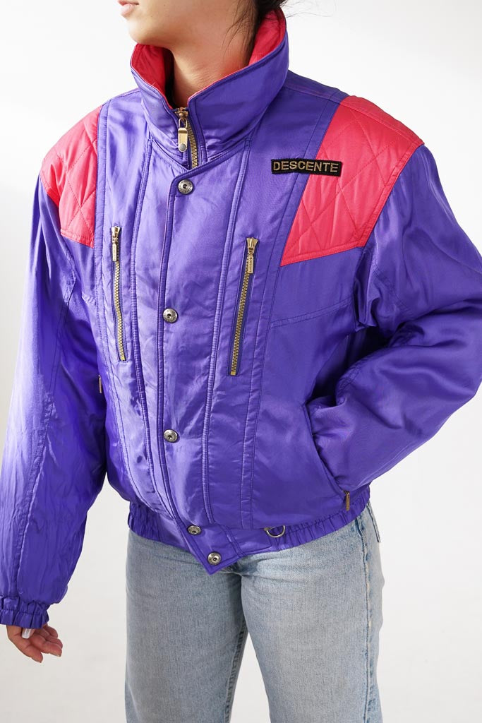 Manteau 80s Descente unisexe mauve et rose taille S