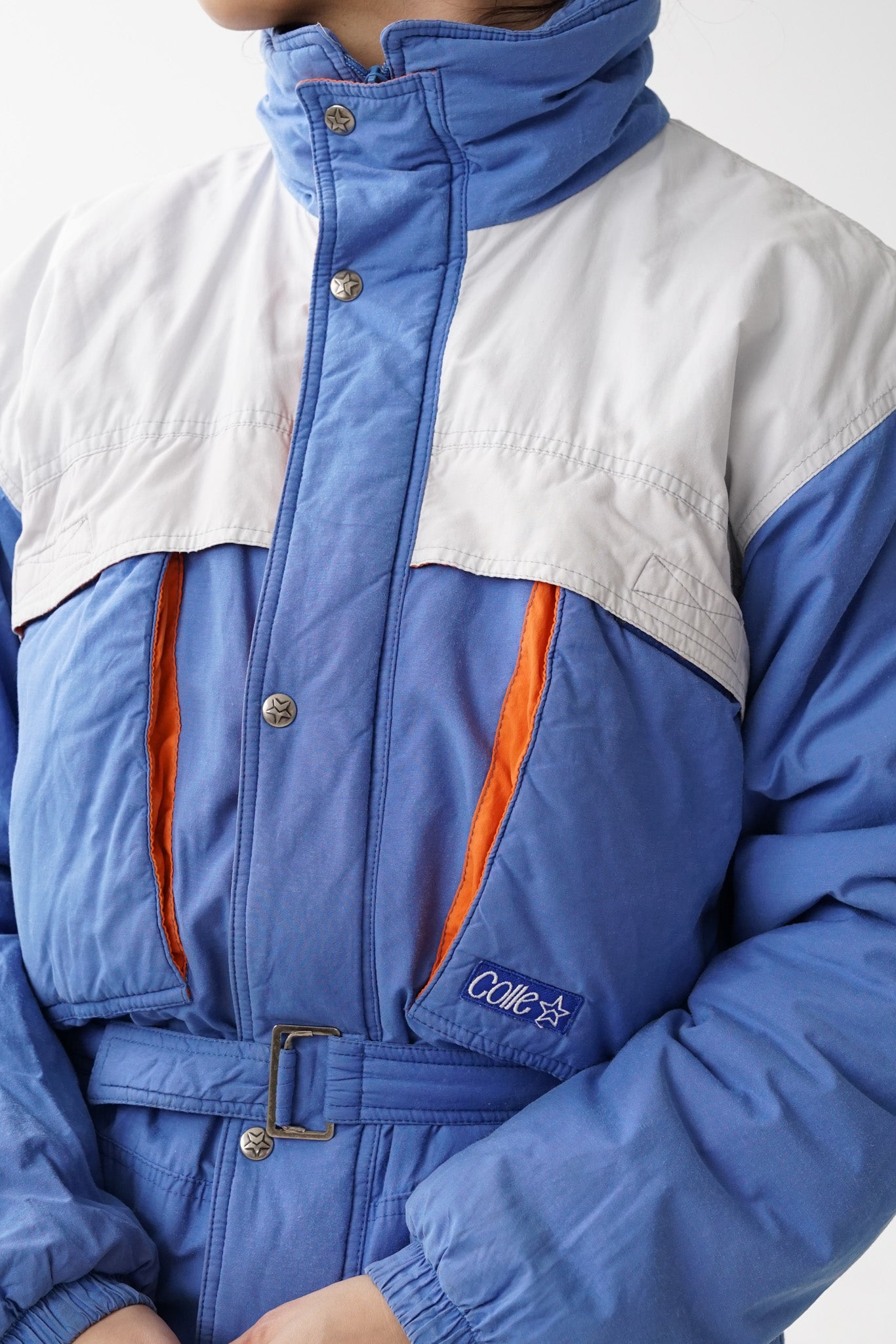 One piece vintage Colle bleu poudre, ski suit retro pour femme taille 10 (S)