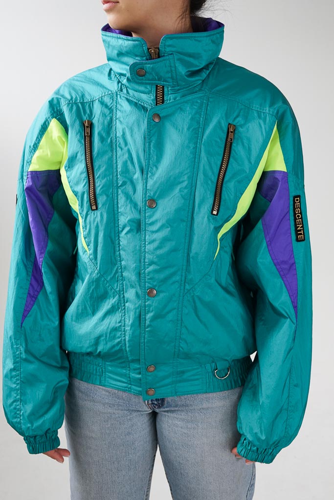 Manteau rétro 80s Descente avec jaune fluo pour homme taille S