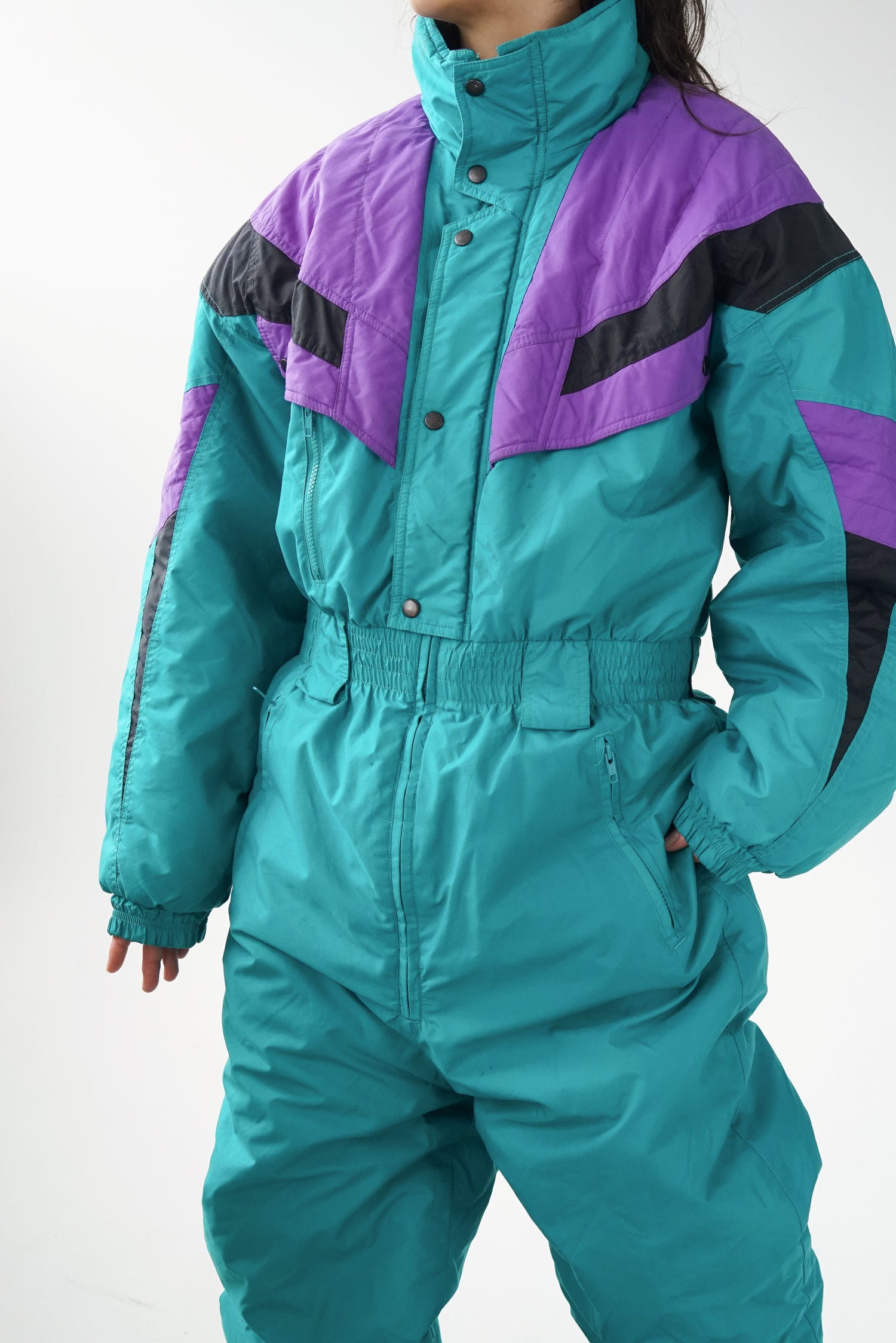 One piece Double Black ski suit, snow suit turquoise pour homme taille L usé*