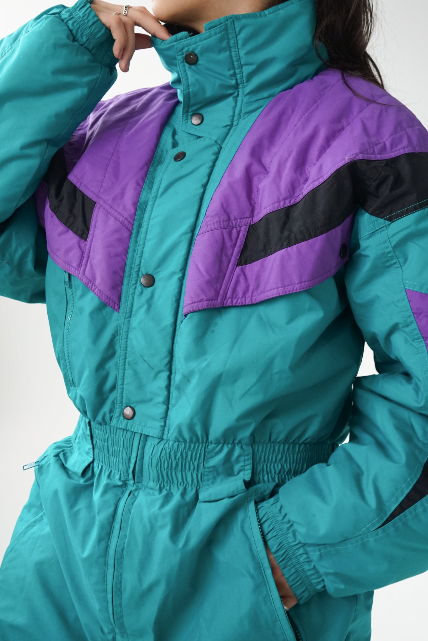 One piece Double Black ski suit, snow suit turquoise pour homme taille L usé*