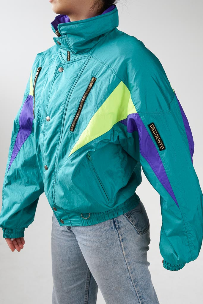 Manteau rétro 80s Descente avec jaune fluo pour homme taille S