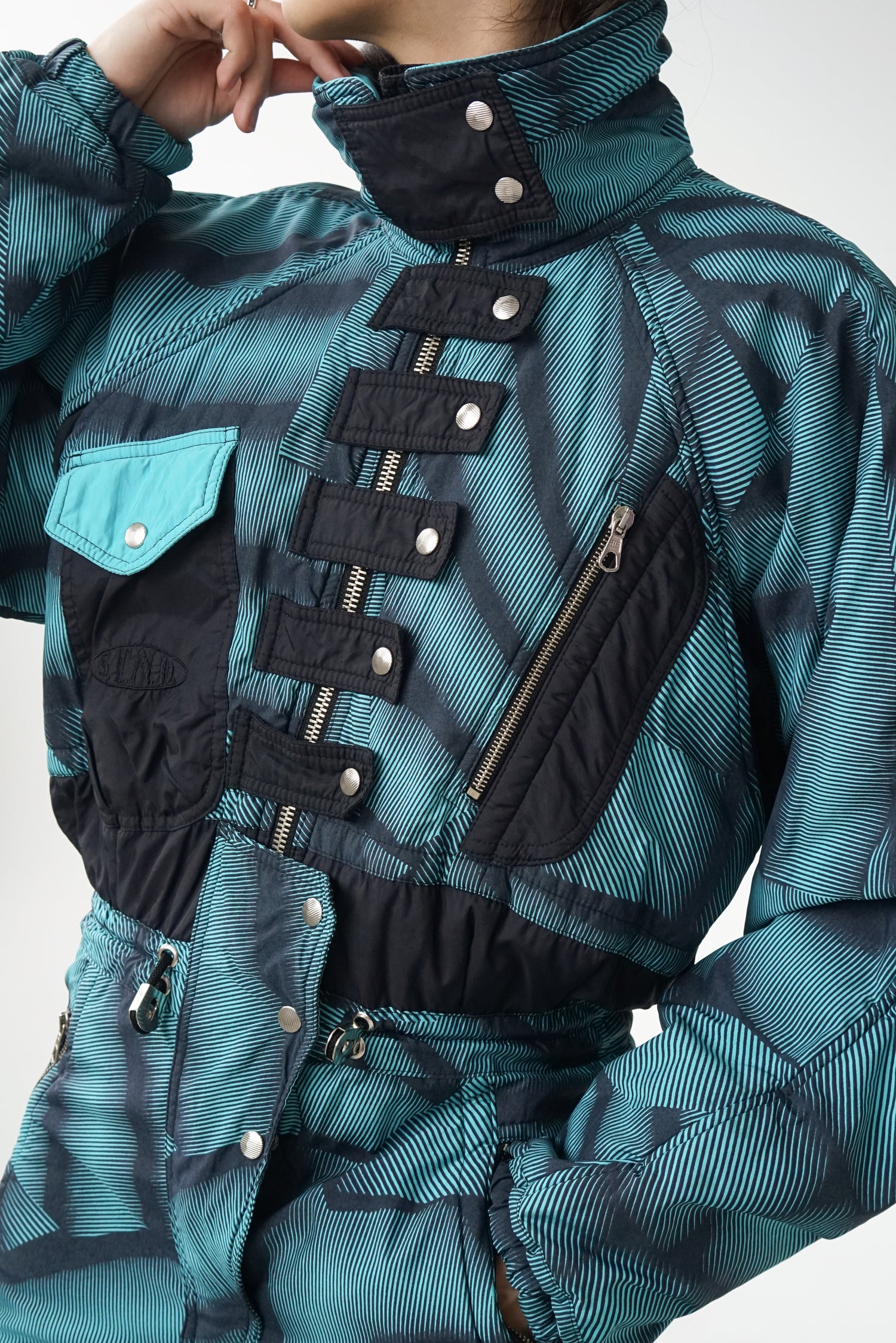 One piece Belfe ski suit, turquoise snow suit made in Italy size M