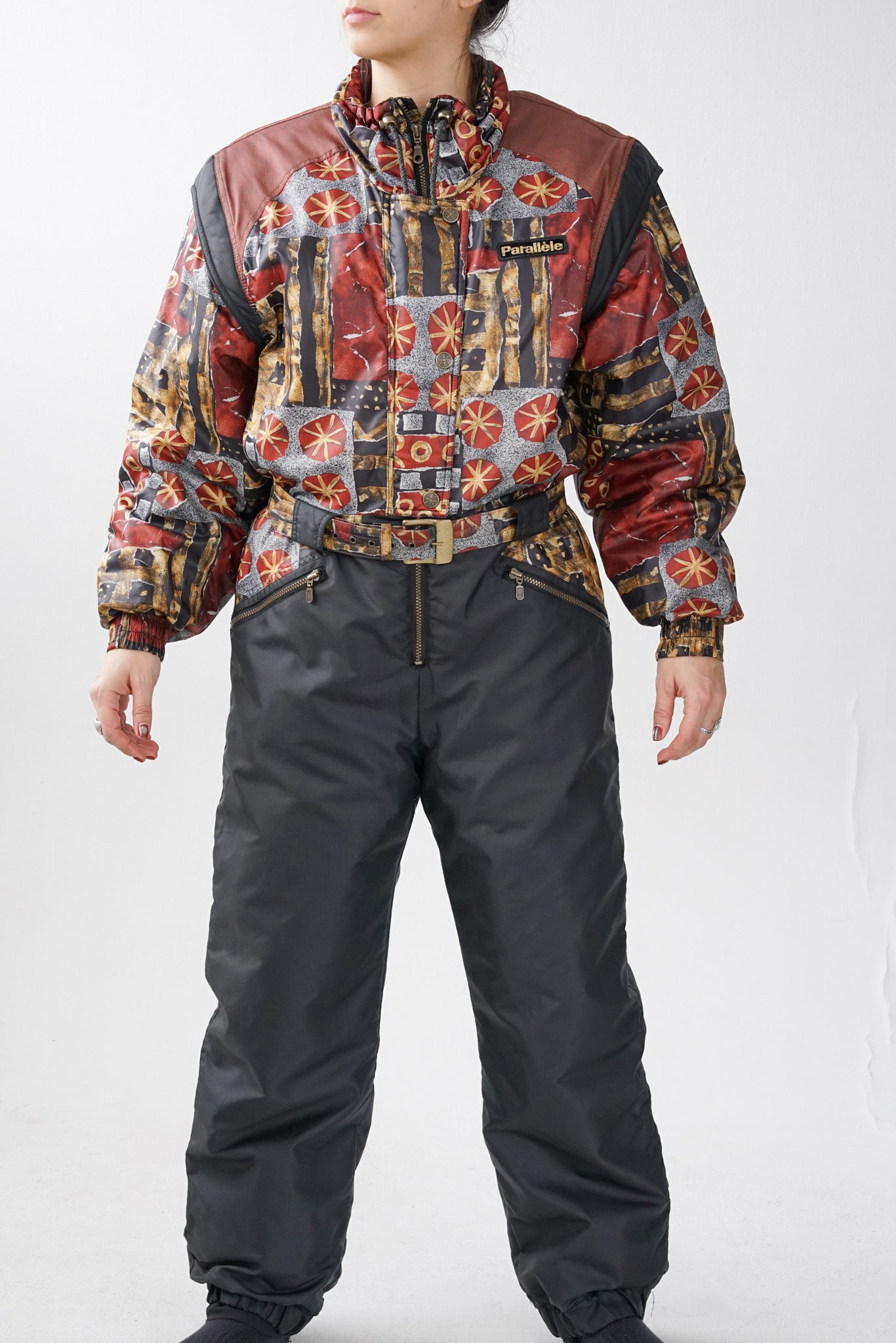 One piece vintage Audvik ski suit, snow suit noir et bronze pour femme taille 16 (M-L)