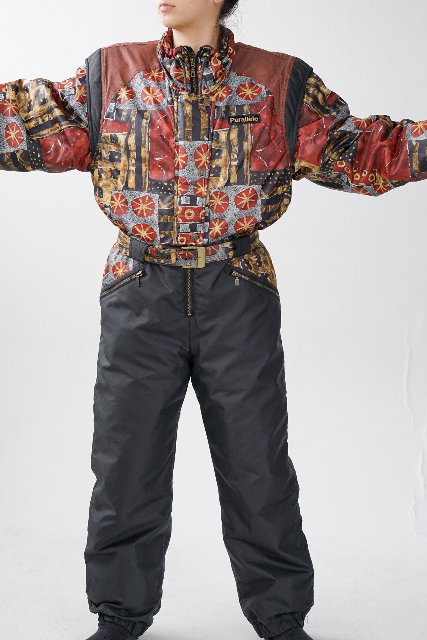 One piece vintage Audvik ski suit, snow suit noir et bronze pour femme taille 16 (M-L)