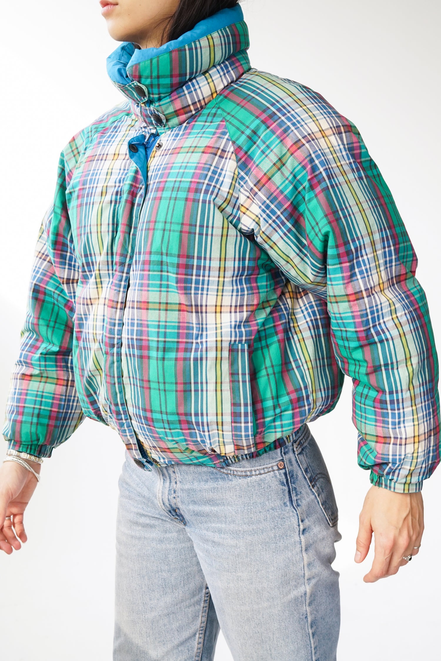 Vintage Nautica reversible tartan down puffer jacket for women size M