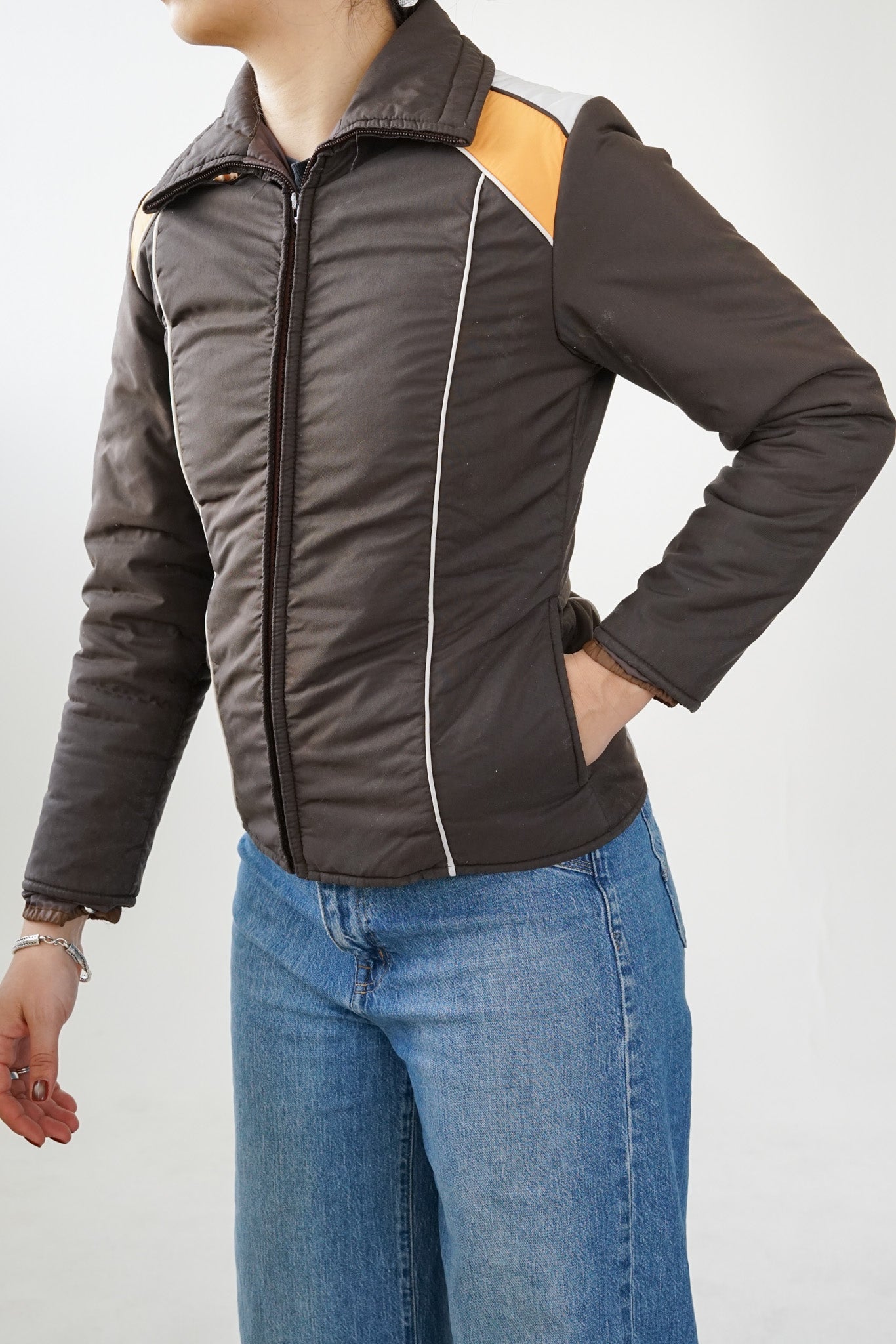 Manteau mince 70s Val Hughes, fabriqué à Montréal (XS femme)