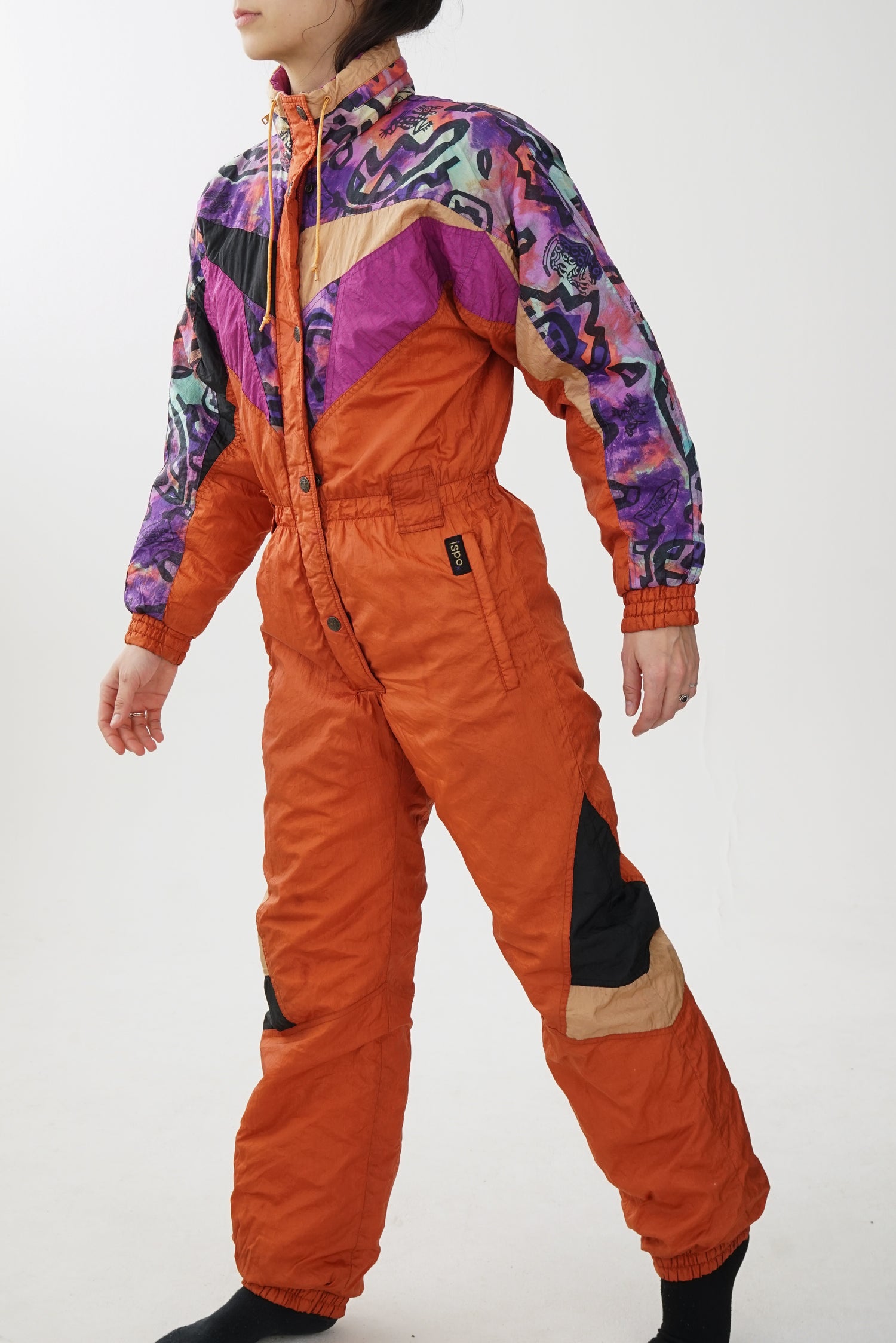 One piece Ispo 80s ski suit orange unisexe taille S