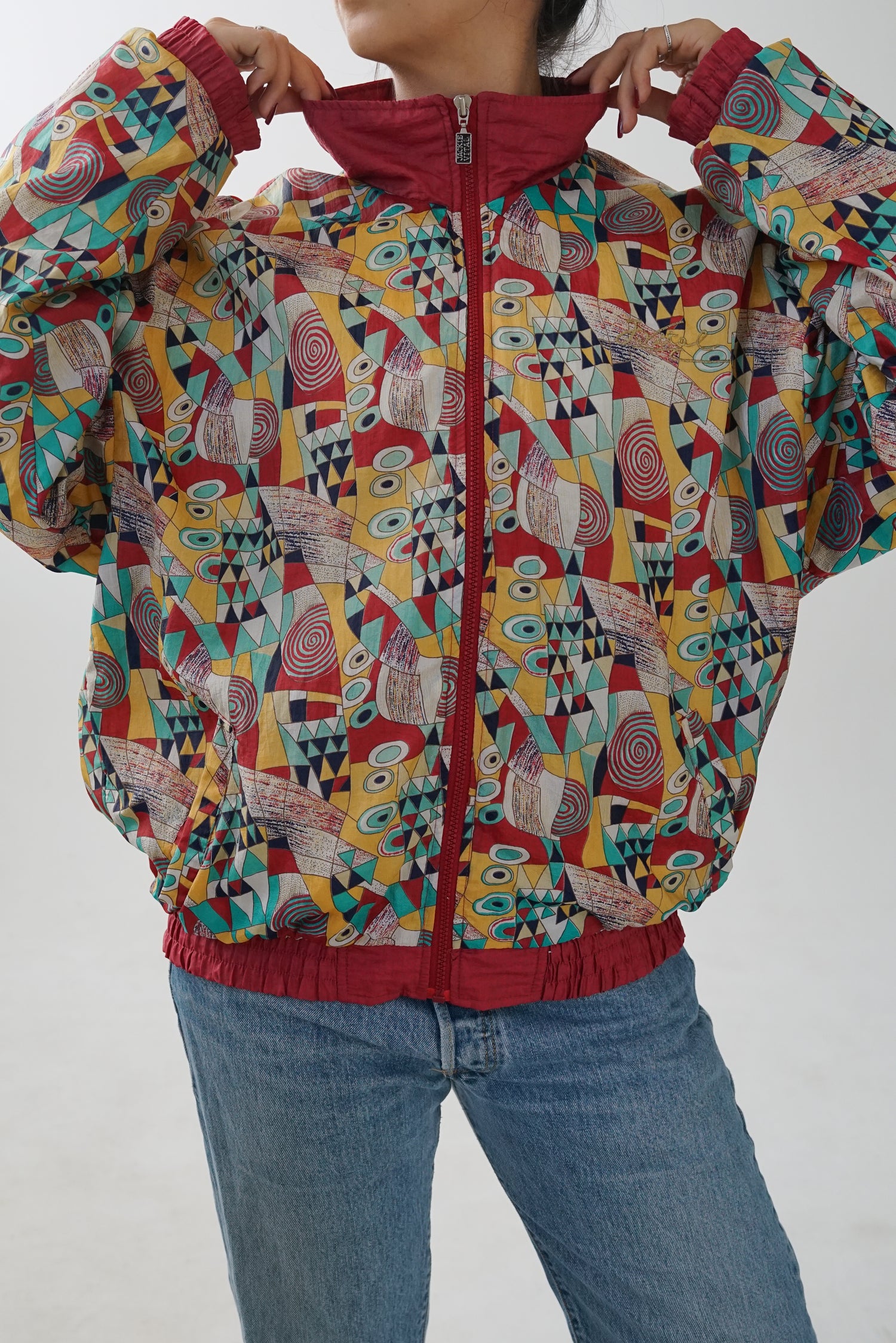 Vintage Jackie Vital Hot Line Collection pattern jacket/windbreaker unisex size L
