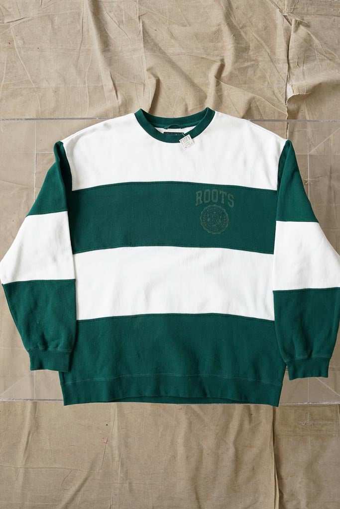 Crewneck Roots green and white stripes taille XL