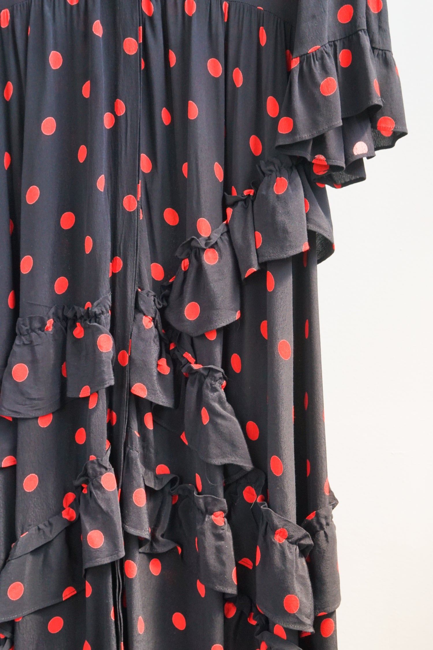 GANNI Barra Crepe Polkadot V neck ruffle dress size L