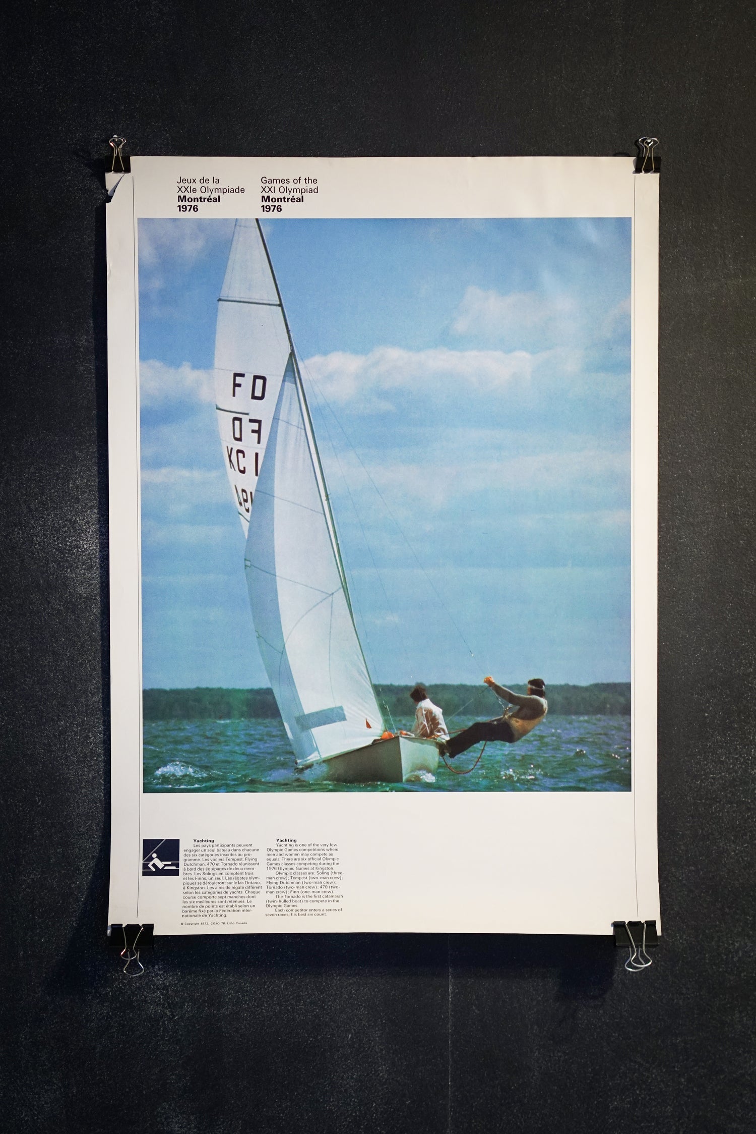 Original 1976 poster of the Montreal Olympic Games, Rowing & Yachting, double-sided (Large format)