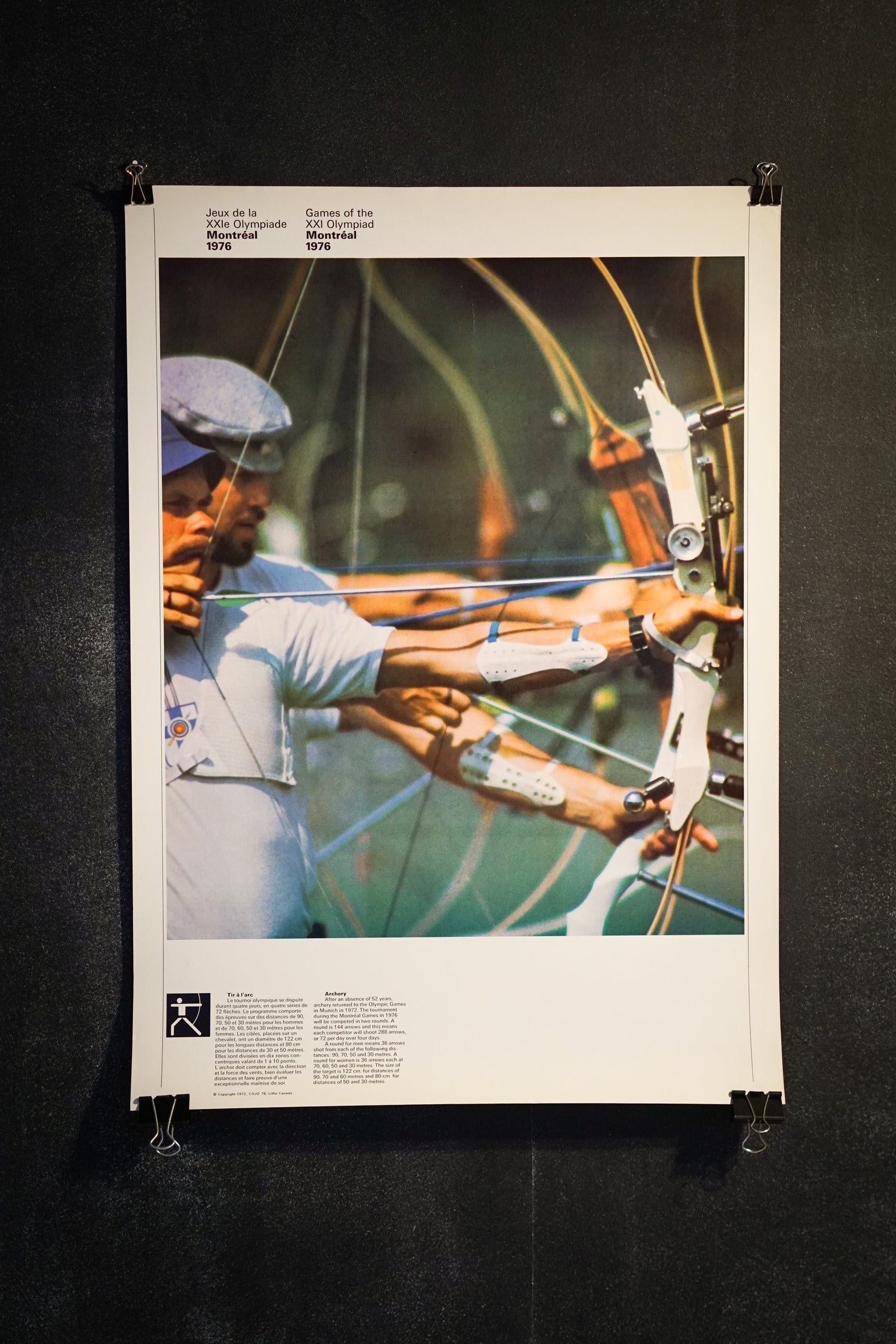 Affiche originale 1976 des Jeux Olympiques de Montréal, Gymnastique & Tire à l'arc, recto verso (Grand format)