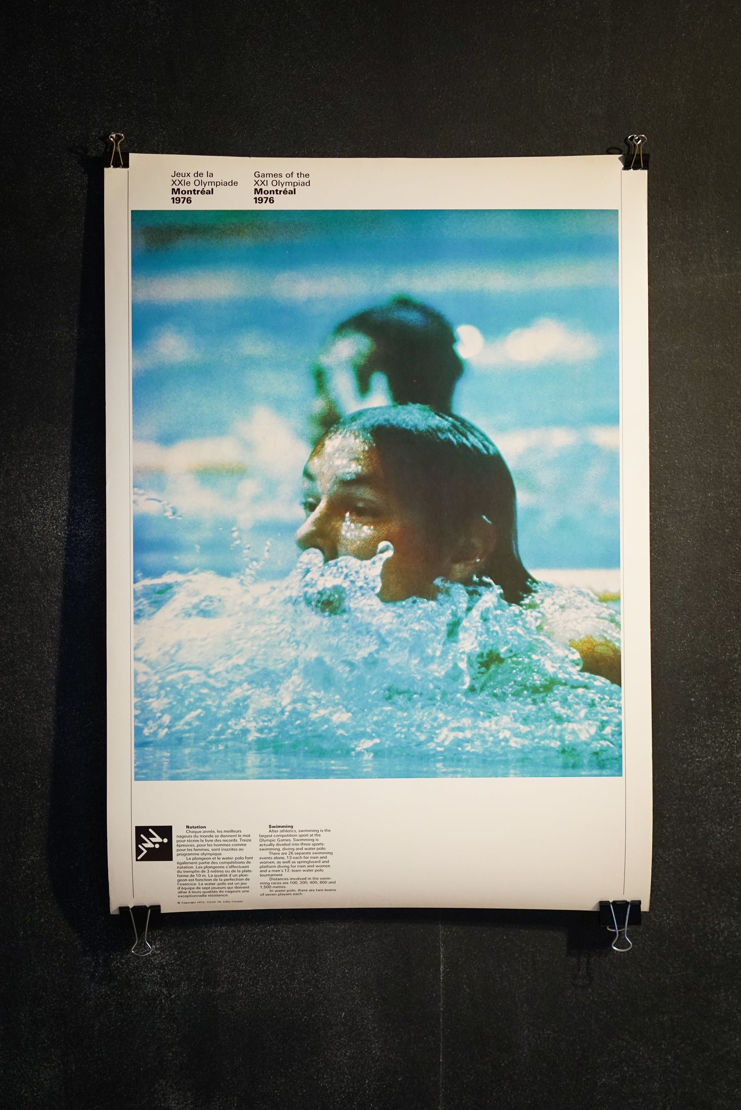 Original 1976 poster of the Montreal Olympic Games, Swimming & Judo, double-sided (Large format)