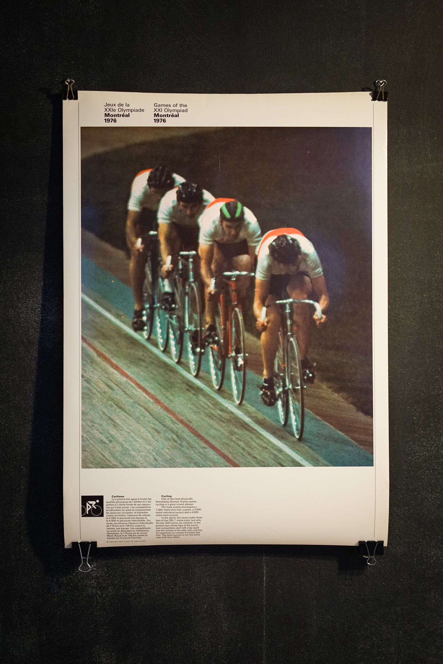 Affiche originale 1976 des Jeux Olympiques de Montréal, Cyclisme et Hockey, recto verso (Grand format)