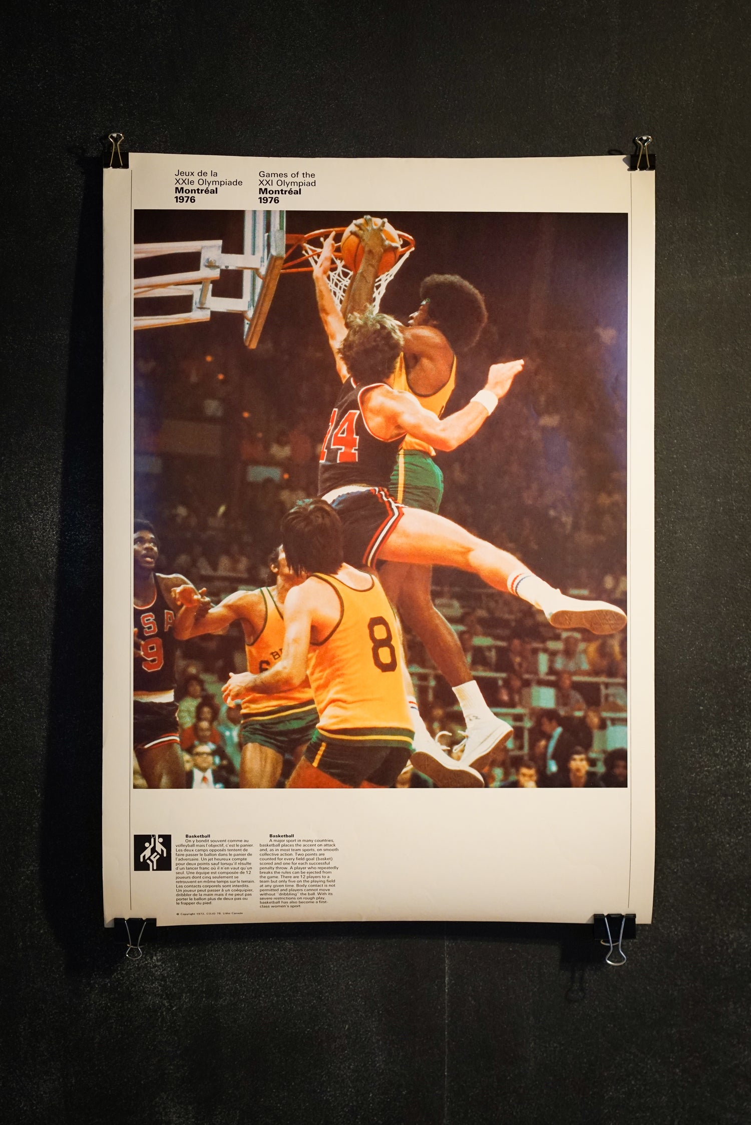 Original 1976 poster of the Montreal Olympic Games, Basketball & Pentathlon, double-sided (Large format)