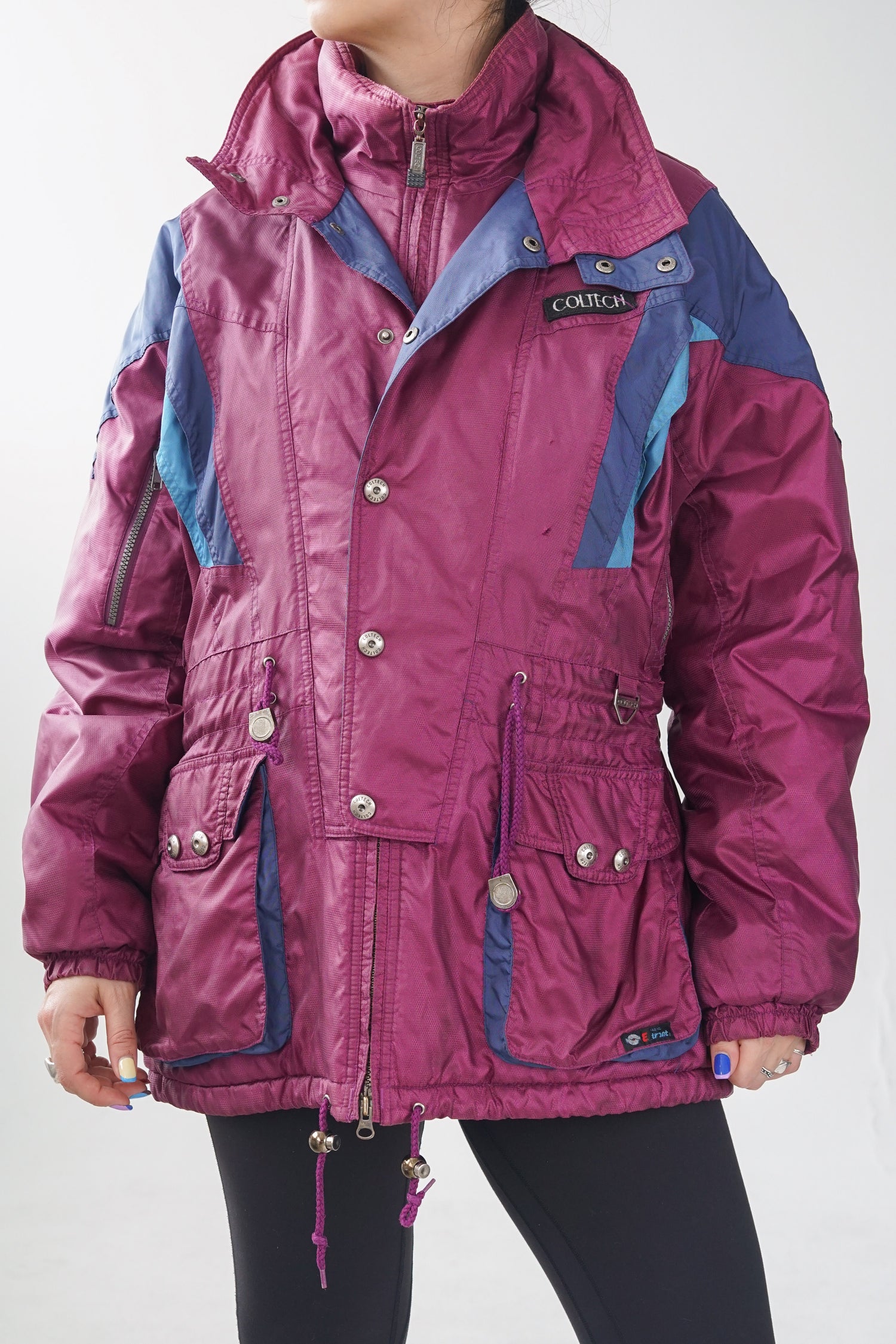 Manteau rétro métallique Coltech mi-long, half long vintage jacket for ski pour femme taille M (tel quel)