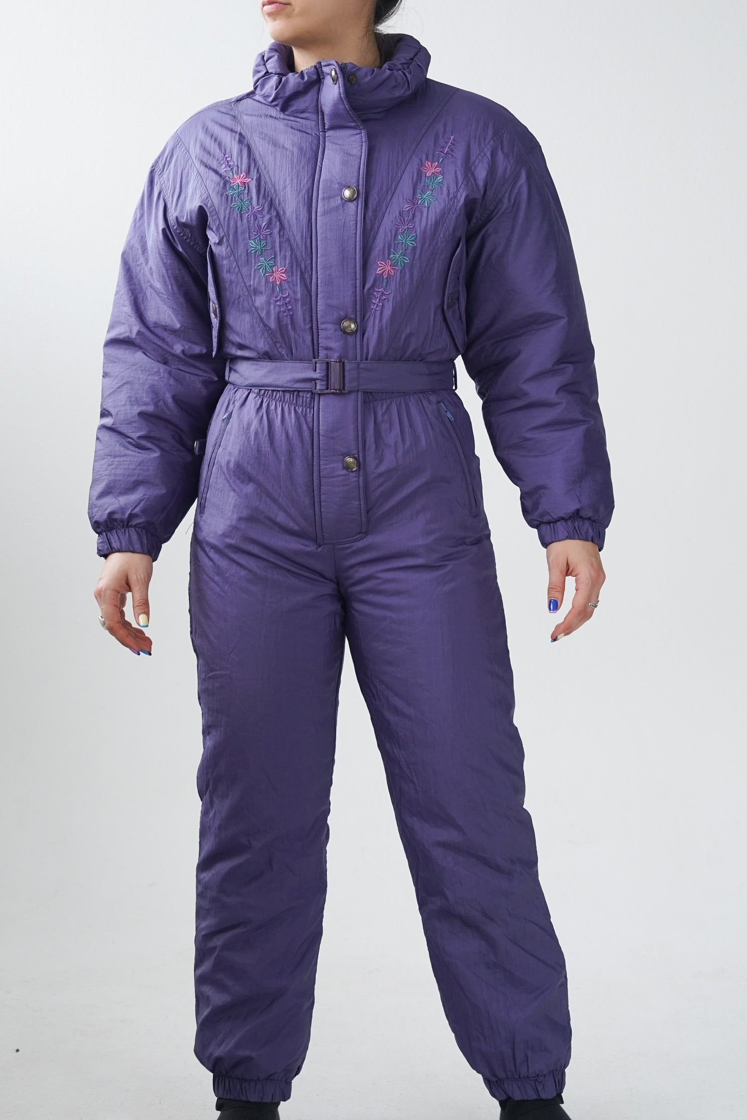 Habit de ski vintage 90s Nevada, one piece mauve métallique pour femme taille M petite
