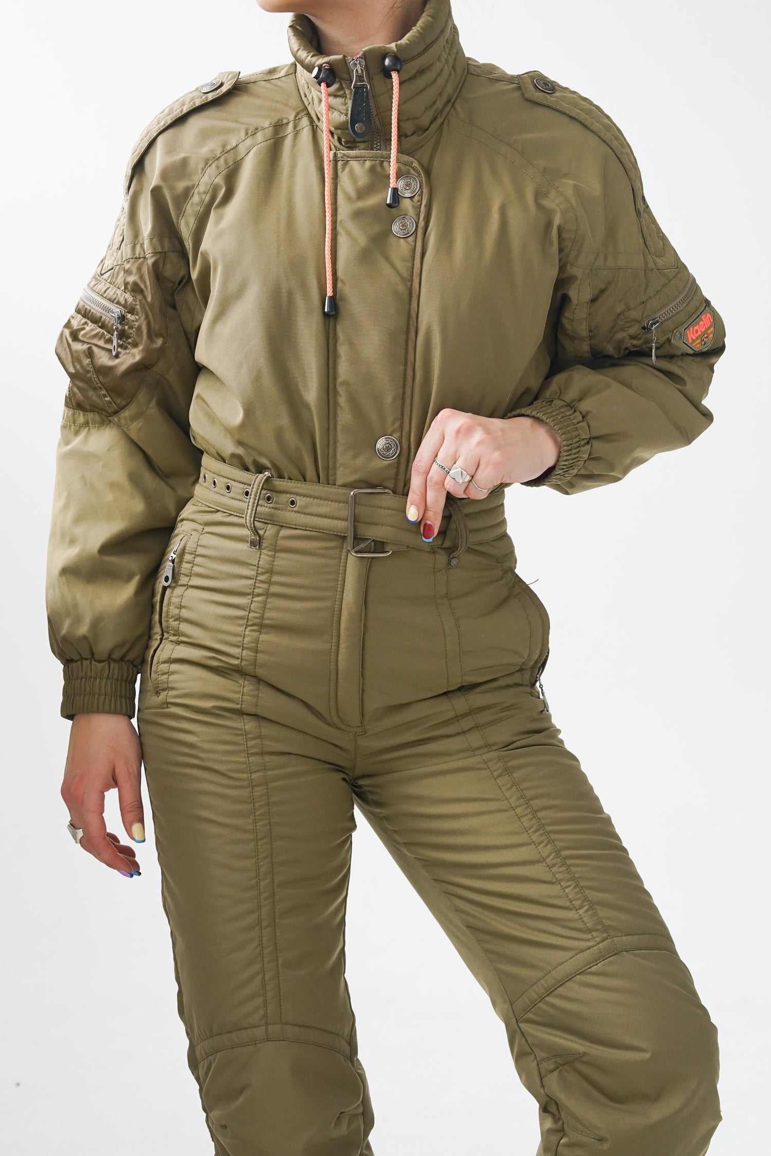 One piece ski suit Kaelin, army après ski look pour femme taille 6 (XS-S)