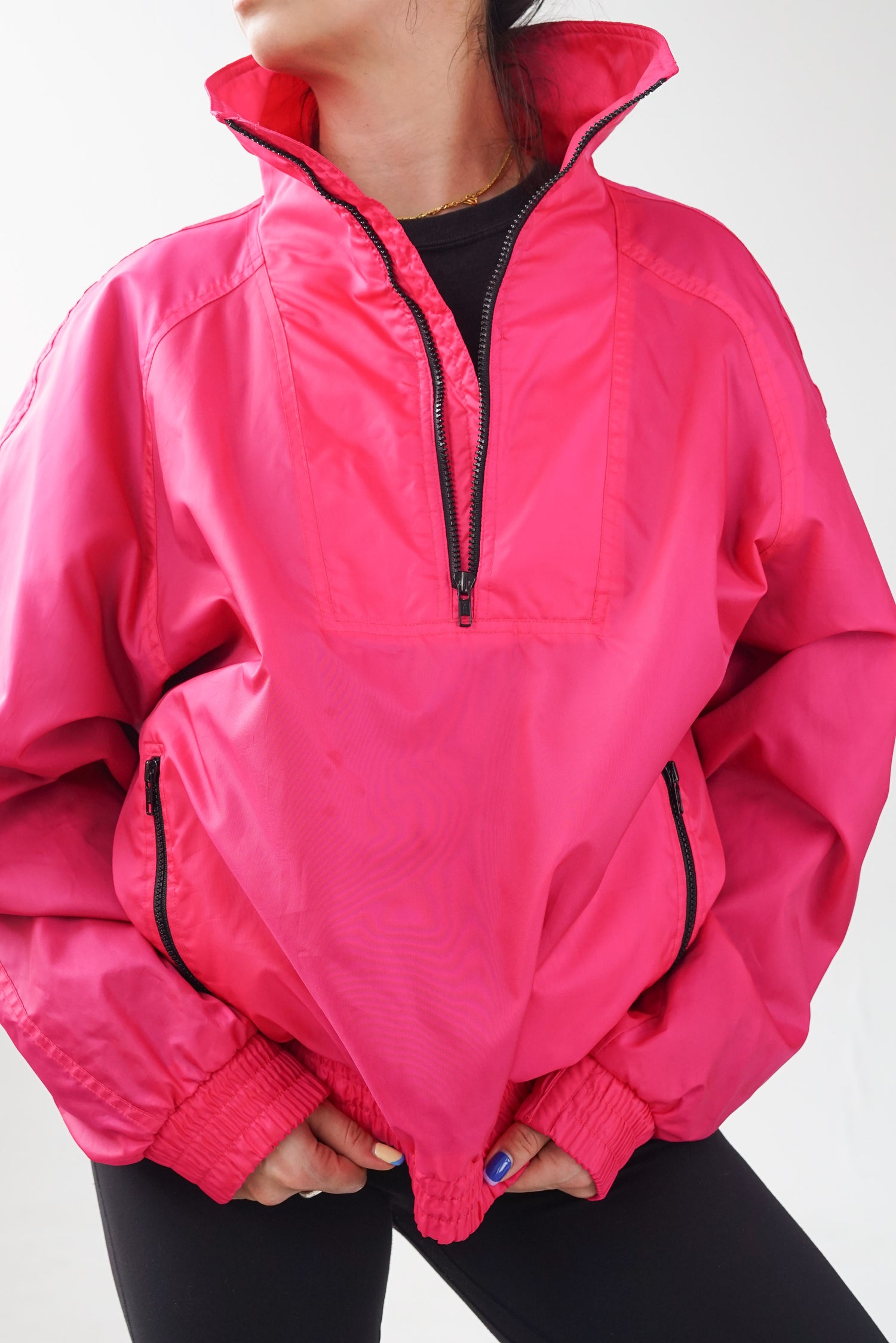 Coupe-vent doublé rétro 80s rose fluo, windbreaker with lining neon pink pour homme taille L