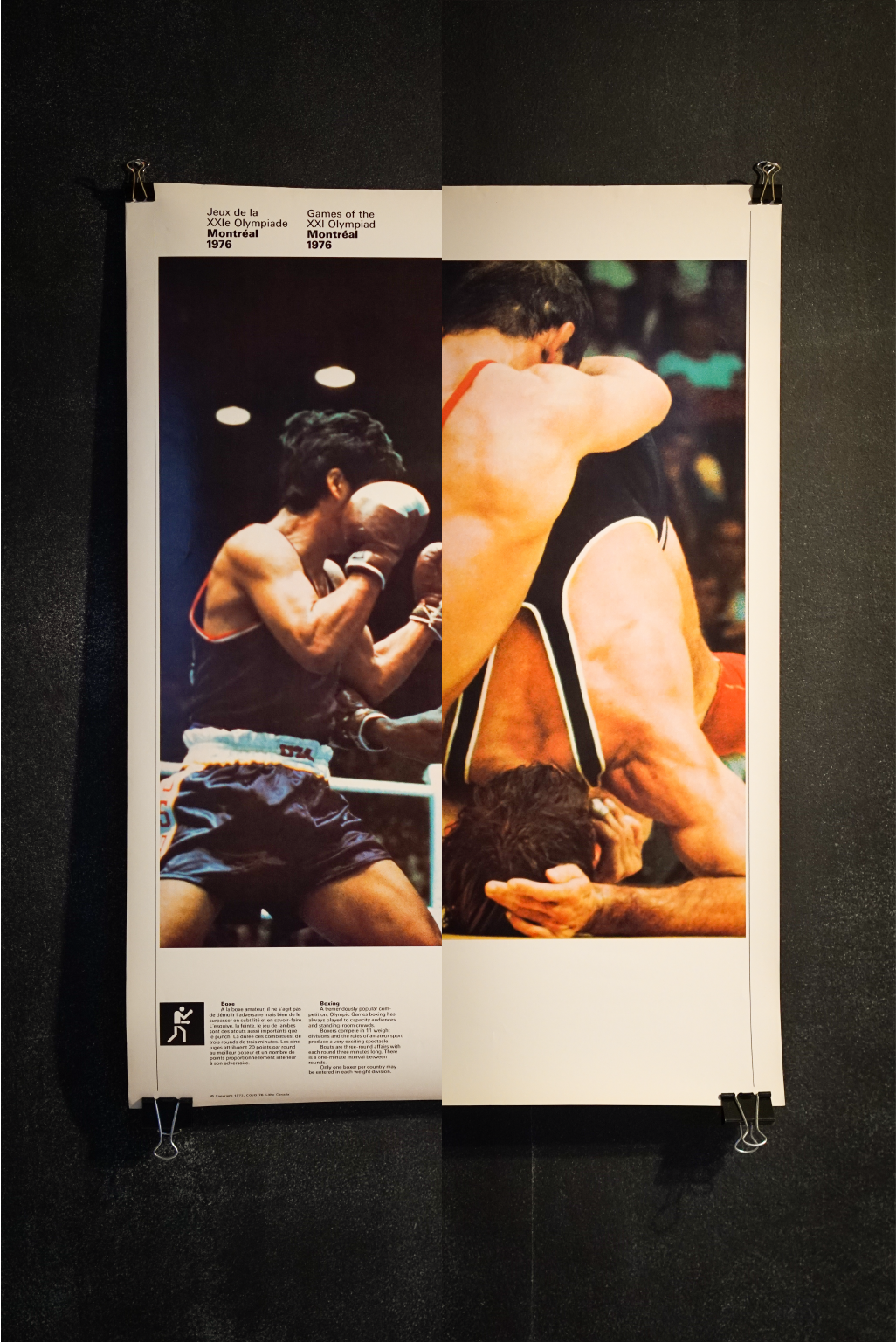 Affiche originale 1976 des Jeux Olympiques de Montréal, Boxe & Lutte, recto verso (Grand format)