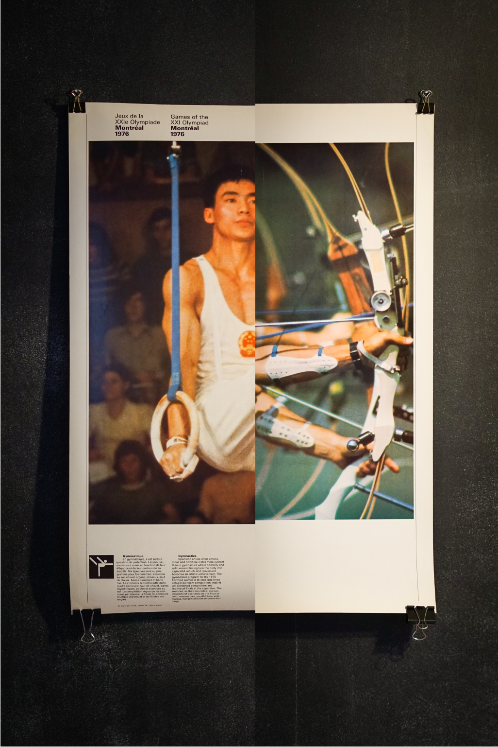 Affiche originale 1976 des Jeux Olympiques de Montréal, Gymnastique & Tire à l'arc, recto verso (Grand format)