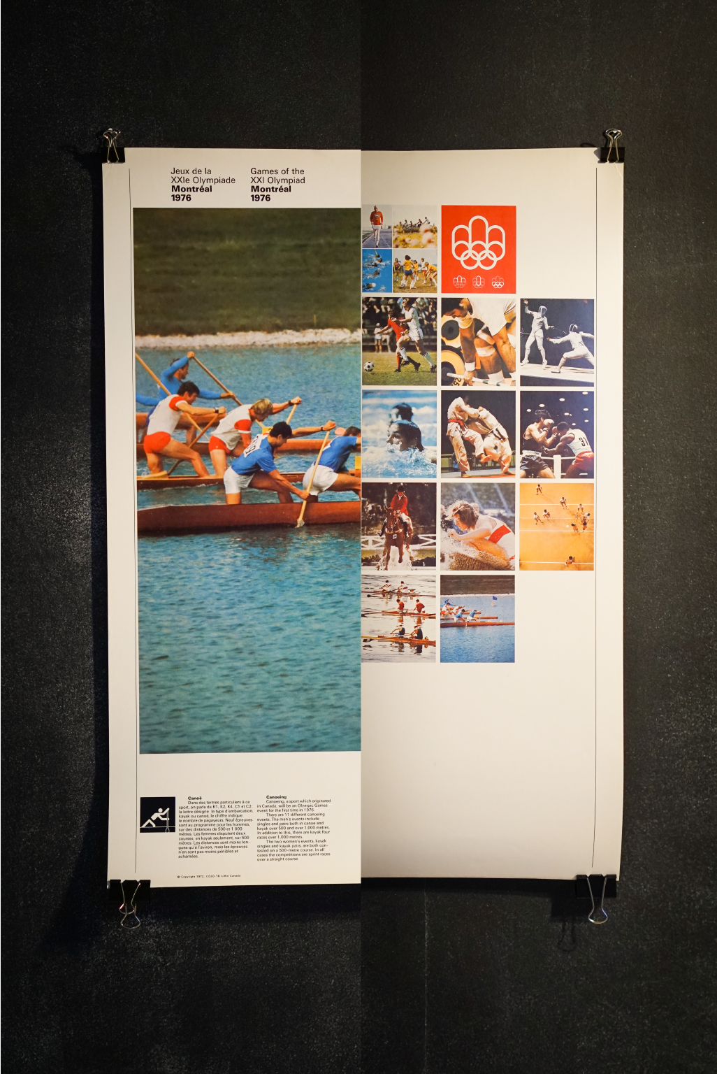 Affiche originale 1976 des Jeux Olympiques de Montréal, Collection graphique & Canoë, recto verso (Grand format)