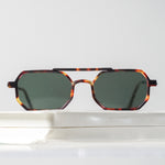 Ribotti Remake Alien Attack unisex sunglasses - futuristic 90s-inspired style, thin aviator tortoiseshell frame, green tinted lenses 