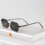 Ribotti Remake Alien Attack unisex sunglasses - futuristic 90s-inspired style, thin aviator tortoiseshell frame, green tinted lenses 