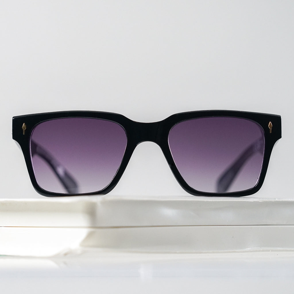 Ribotti Remake Casino Black unisex sunglasses - square wayfarer black frame, retro 90s style, gradient purple tinted lenses 