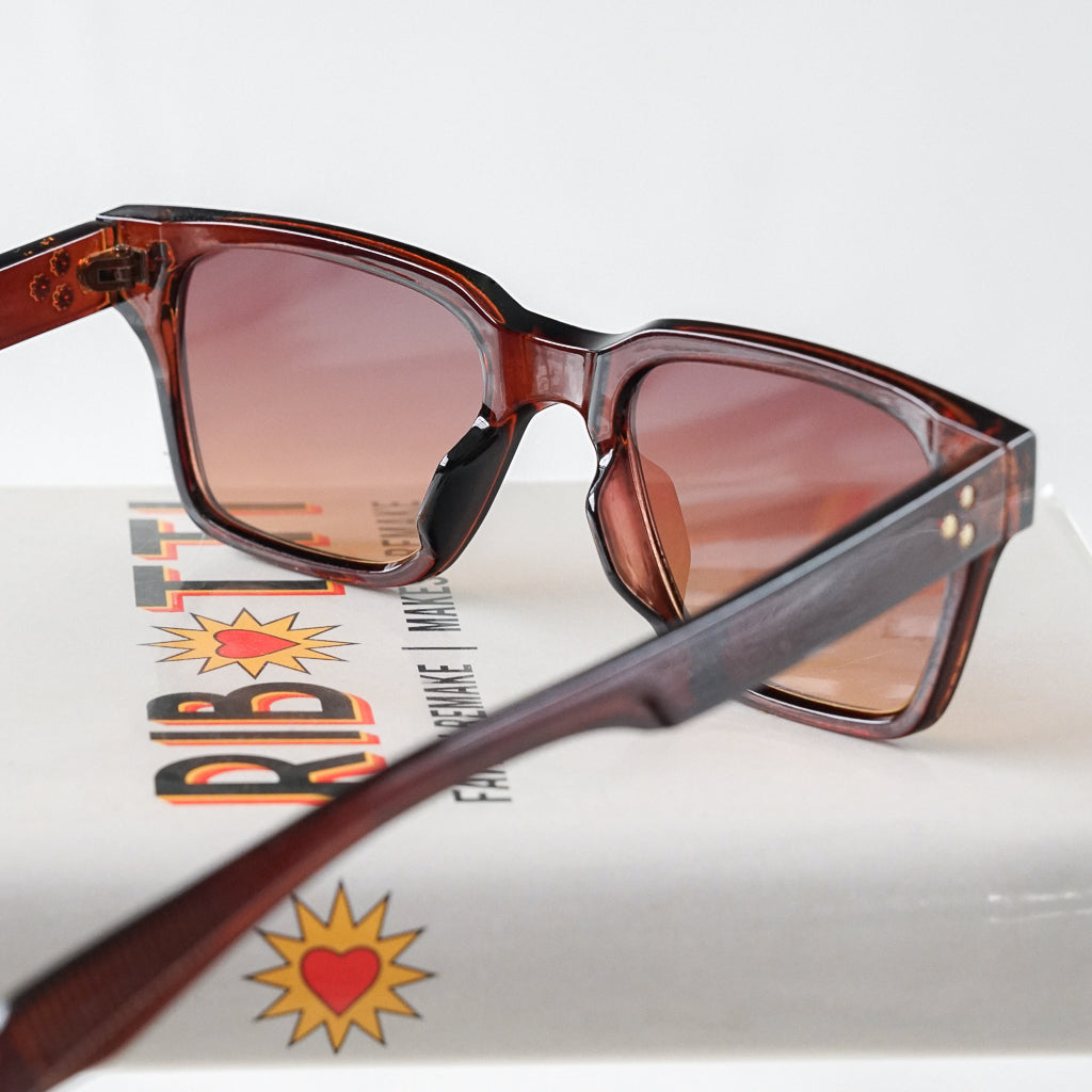 Ribotti Remake Casino Brown unisex sunglasses - square wayfarer brown frame, retro 90s style, gradient brown tinted lenses 