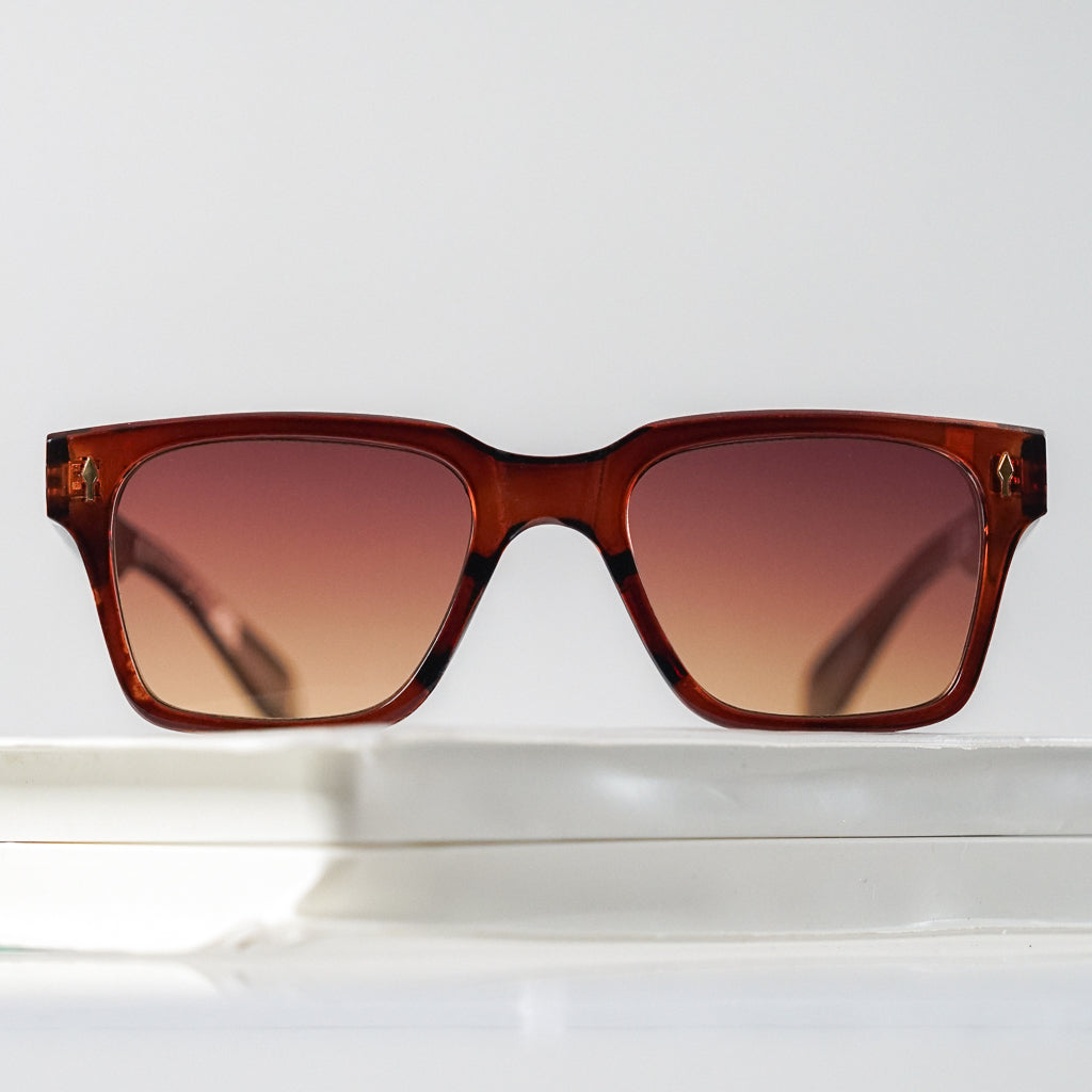 Ribotti Remake Casino Brown unisex sunglasses - square wayfarer brown frame, retro 90s style, gradient brown tinted lenses 