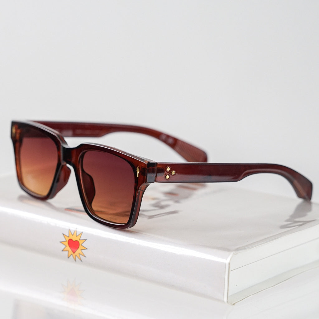 Ribotti Remake Casino Brown unisex sunglasses - square wayfarer brown frame, retro 90s style, gradient brown tinted lenses 