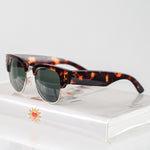 Ribotti Remake Catch Me unisex sunglasses - 90s retro style, tortoiseshell wayfarer slim frame, green tinted lenses