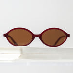 Ribotti Remake Charlie's Dylan unisex sunglasses – burgundy oval frame, brown tinted lenses, slim retro 90s shape 