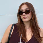 Ribotti Remake Charlie's Dylan unisex sunglasses – burgundy oval frame, brown tinted lenses, slim retro 90s shape 