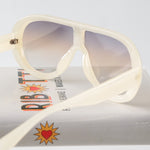 Ribotti Remake Cher unisex sunglasses - retro Y2K style, oversized aviator beige frame, gradient purple tinted lenses 
