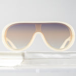 Ribotti Remake Cher unisex sunglasses - retro Y2K style, oversized aviator beige frame, gradient purple tinted lenses 