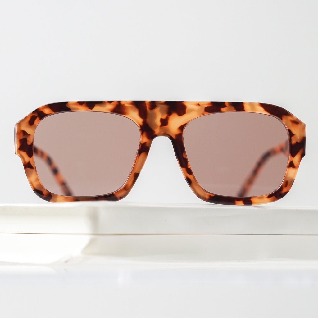 Ribotti Remake Club Angel unisex sunglasses - oversized aviator tortoiseshell frame, burgundy tinted lenses, retro 90s style 