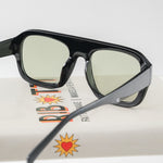 Ribotti Remake Club Marla unisex sunglasses - oversized aviator black frame, green tinted lenses, retro 90s style 