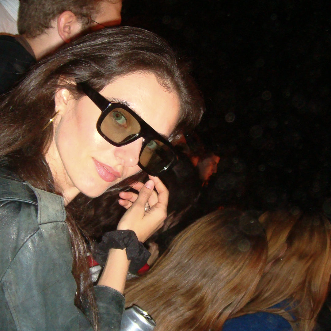 Ribotti Remake Club Marla unisex sunglasses - oversized aviator black frame, green tinted lenses, retro 90s style 