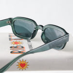 Ribotti Remake Dictions Dream unisex sunglasses - retro 90s style, green translucent rectangular frame, green tinted lenses 