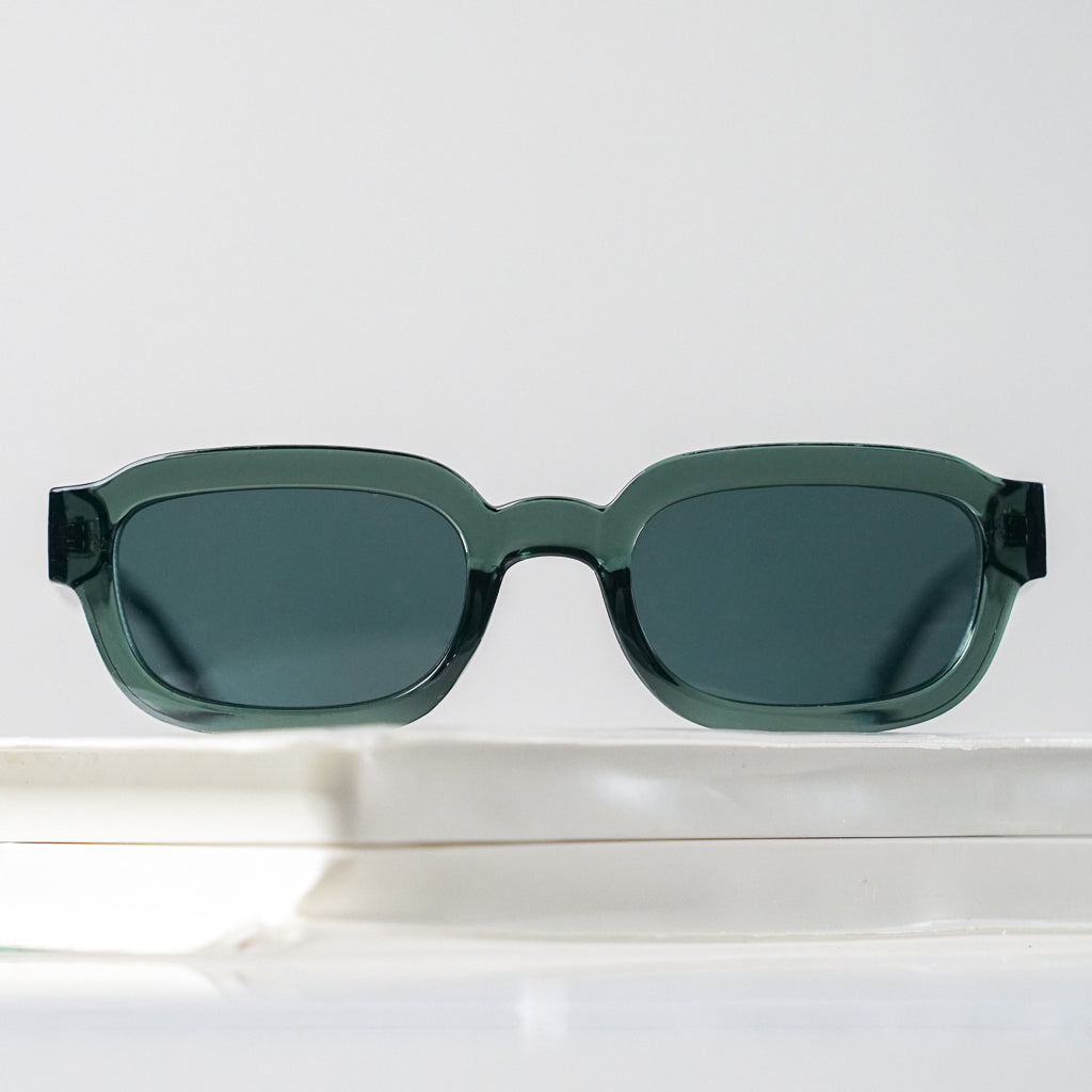 Ribotti Remake Dictions Dream unisex sunglasses - retro 90s style, green translucent rectangular frame, green tinted lenses 