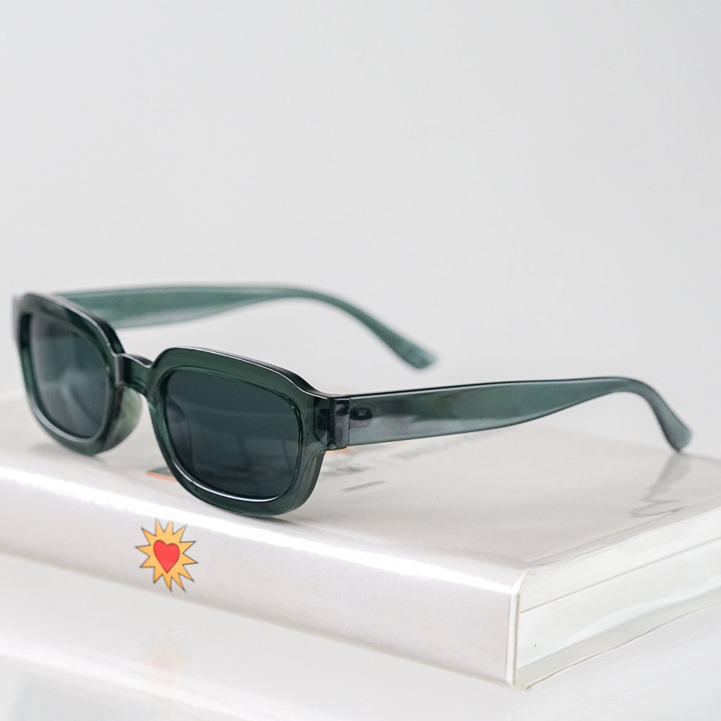Ribotti Remake Dictions Dream unisex sunglasses - retro 90s style, green translucent rectangular frame, green tinted lenses 