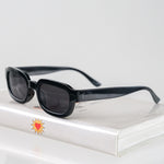 Ribotti Remake Dictions Requiem unisex sunglasses - retro 90s style, black rectangular frame, black tinted lenses 