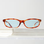 Ribotti Remake Freaky Slip sunglasses - unisex tortoiseshell oval frame, square angles, blue tinted lenses, slim retro chic 90s style 