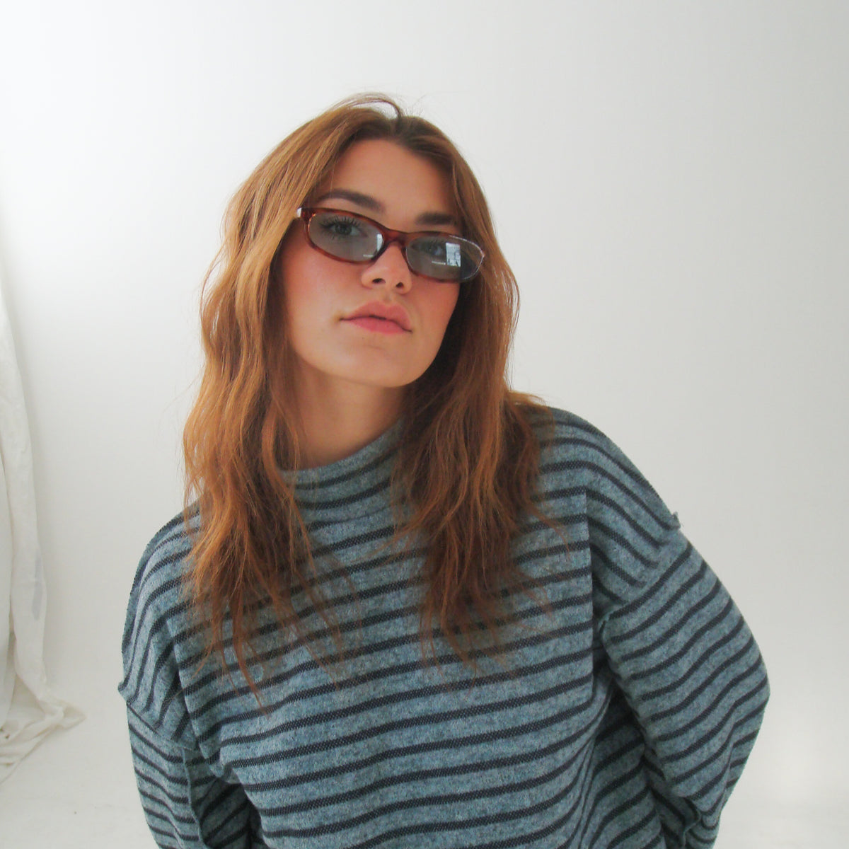 Ribotti Remake Freaky Slip sunglasses - unisex tortoiseshell oval frame, square angles, blue tinted lenses, slim retro chic 90s style 