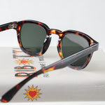 Ribotti Remake Jack unisex sunglasses - retro classic 90s style, round wayfarer tortoiseshell frame, green tinted lenses 